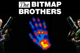 Wärembild einer Hand mit dem The Bitmap Brothers Logo darüber