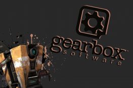 Roboter Claptrap und das Gearbox Logo